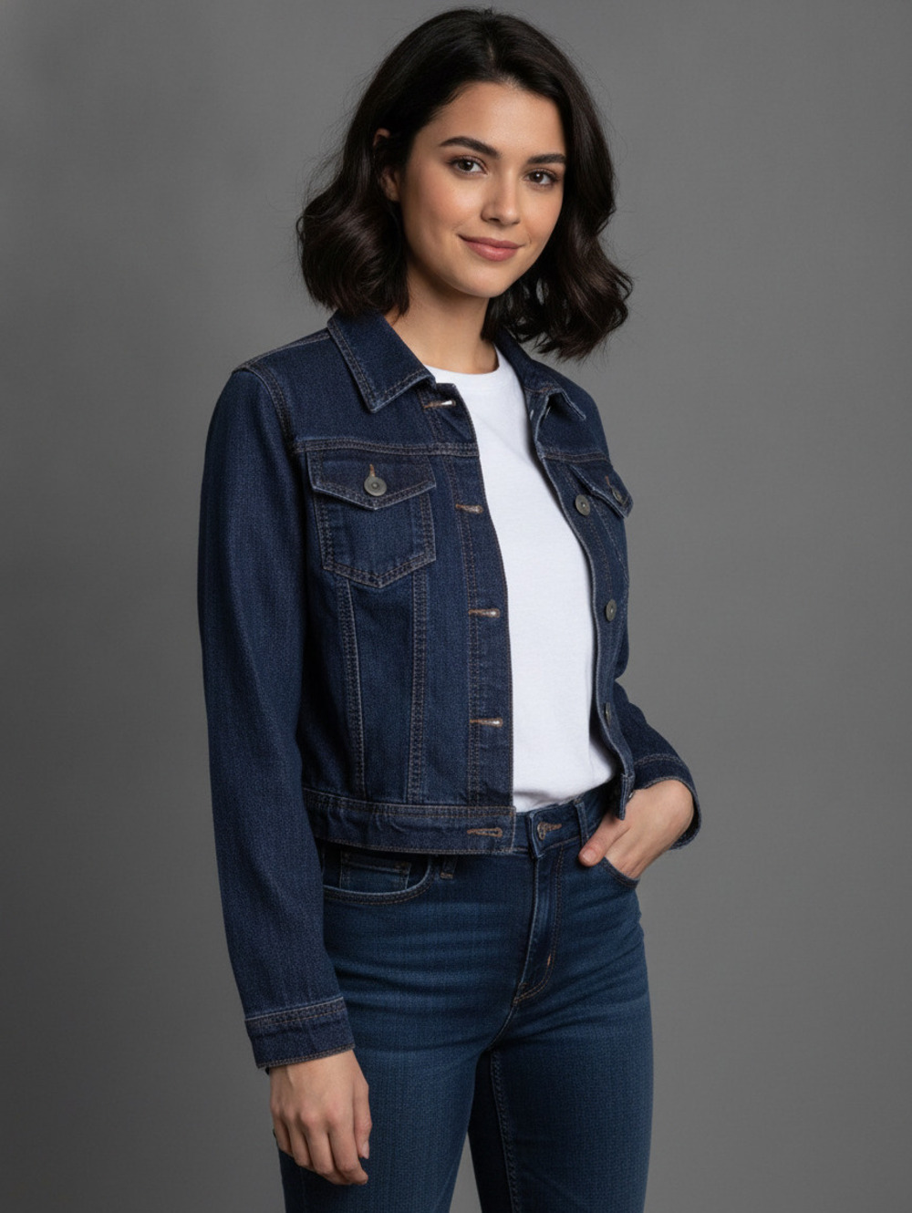Medium Denim Jean Jacket Cropped Mossimo
